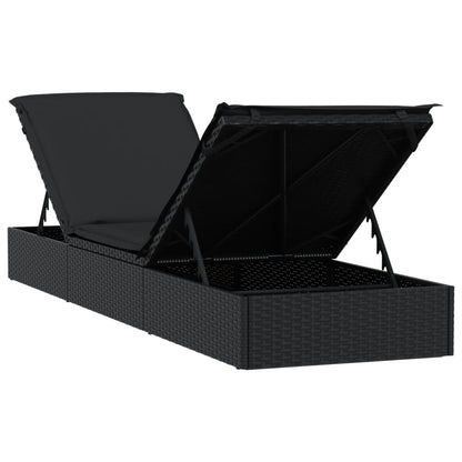 Lettino 1 pz con Cuscino Nero 201x55x62 cm in Polyrattan