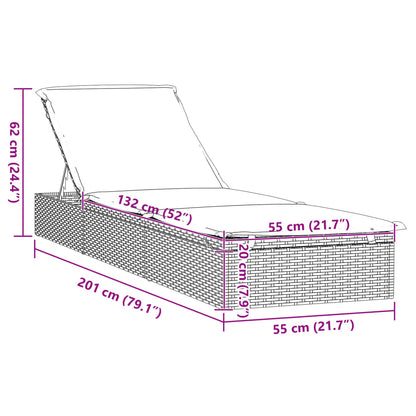 Lettino 1 pz con Cuscino Nero 201x55x62 cm in Polyrattan