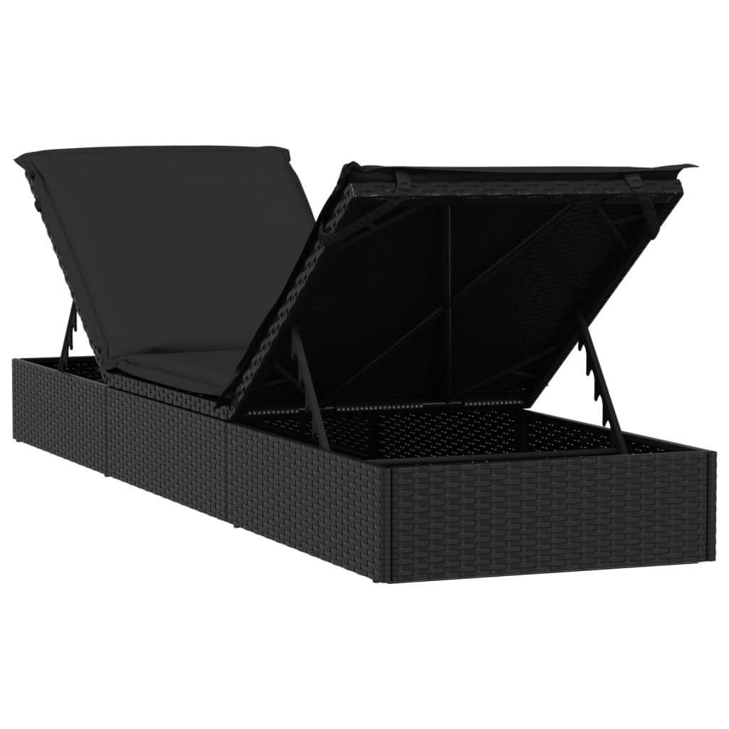 Lettino Prendisole 1 pz con Tavolino Nero in Polyrattan