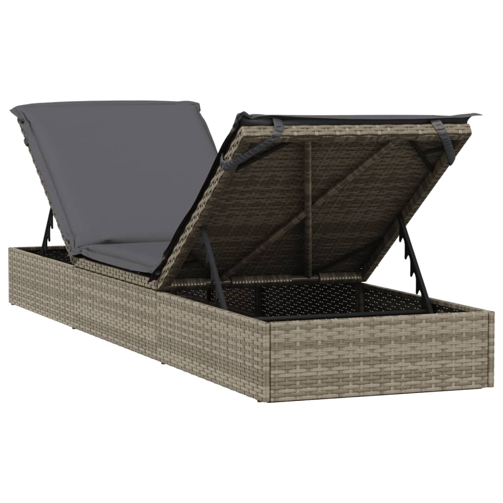 Lettini Prendisole 2pz con Tavolino Grigio in Polyrattan