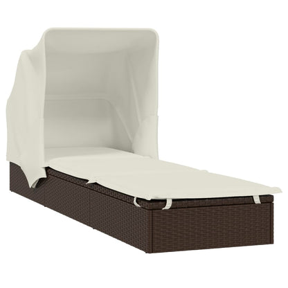 Lettino con Tetto Pieghevole Marrone 213x63x97 cm Polyrattan - homemem39