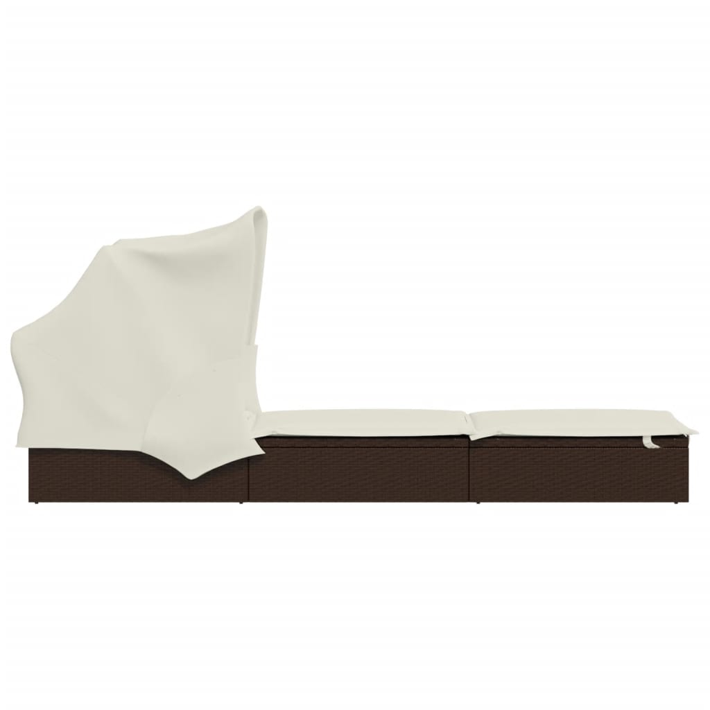 Lettino con Tetto Pieghevole Marrone 213x63x97 cm Polyrattan - homemem39