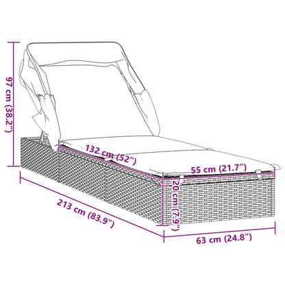 Lettino con Tetto Pieghevole Marrone 213x63x97 cm Polyrattan - homemem39