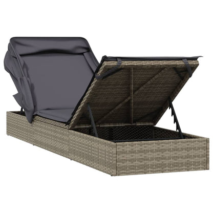 Lettino con Tetto Pieghevole Grigio 213x63x97 cm Polyrattan - homemem39