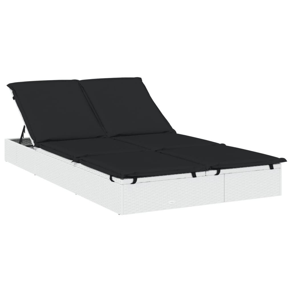 Lettino Prendisole 2 Persone con Cuscini Bianco in Polyrattan | homemem39