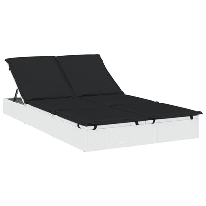 Lettino Prendisole 2 Persone con Cuscini Bianco in Polyrattan | homemem39