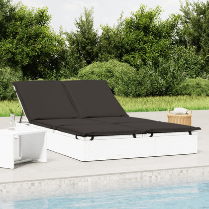 Lettino Prendisole 2 Persone con Cuscini Bianco in Polyrattan | homemem39