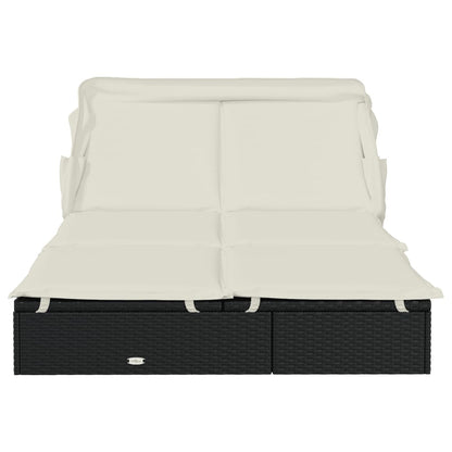 Lettino Doppio Tetto Pieghevole Nero 213x118x97cm in Polyrattan - homemem39