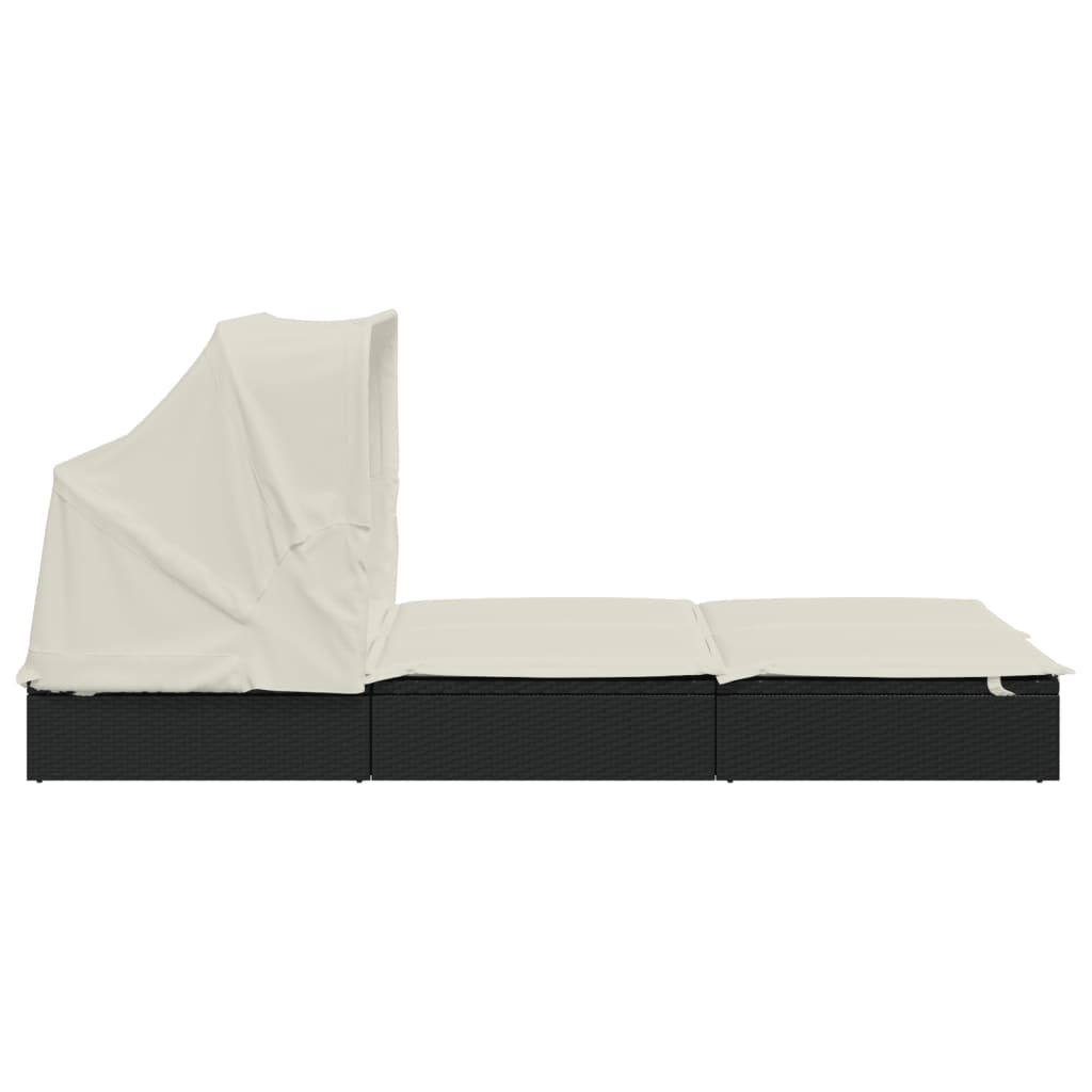 Lettino Doppio Tetto Pieghevole Nero 213x118x97cm in Polyrattan - homemem39
