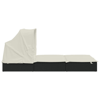 Lettino Doppio Tetto Pieghevole Nero 213x118x97cm in Polyrattan - homemem39
