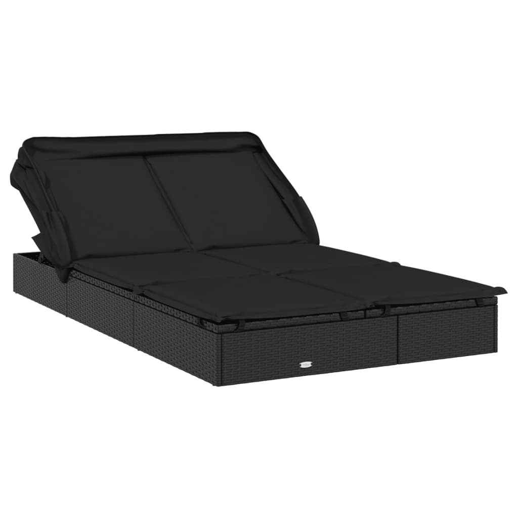 Lettino Doppio Tetto Pieghevole Nero 213x118x97 cm Polyrattan - homemem39