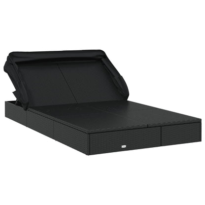 Lettino Doppio Tetto Pieghevole Nero 213x118x97 cm Polyrattan - homemem39