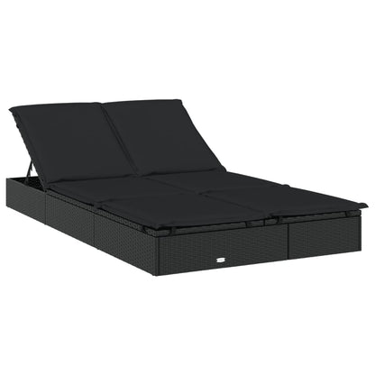 Lettino Doppio Tetto Pieghevole Nero 213x118x97 cm Polyrattan - homemem39
