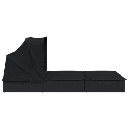 Lettino Doppio Tetto Pieghevole Nero 213x118x97 cm Polyrattan - homemem39