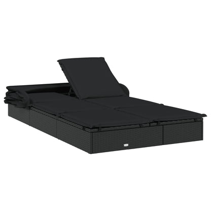 Lettino Doppio Tetto Pieghevole Nero 213x118x97 cm Polyrattan - homemem39