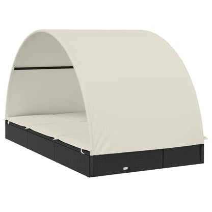 Lettino Doppio Tetto Rotondo Nero 211x112x140 cm in Polyrattan - homemem39