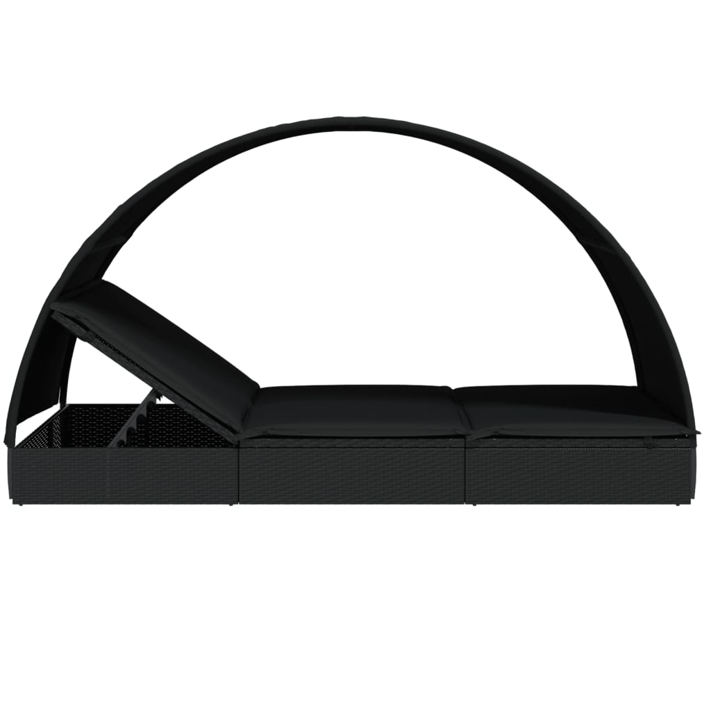 Lettino Doppio Tetto Rotondo Nero 211x112x140 cm in Polyrattan - homemem39