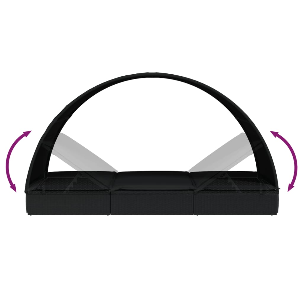 Lettino Doppio Tetto Rotondo Nero 211x112x140 cm in Polyrattan - homemem39