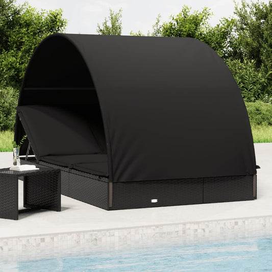 Lettino Doppio Tetto Rotondo Nero 211x112x140 cm in Polyrattan - homemem39