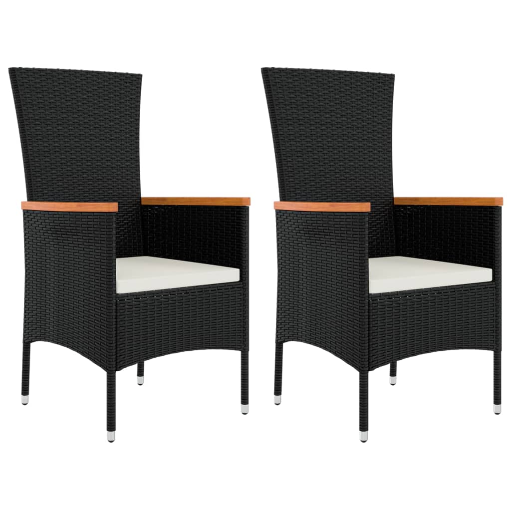 Sedie da Giardino con Cuscini 2 pz in Polyrattan Nere - homemem39