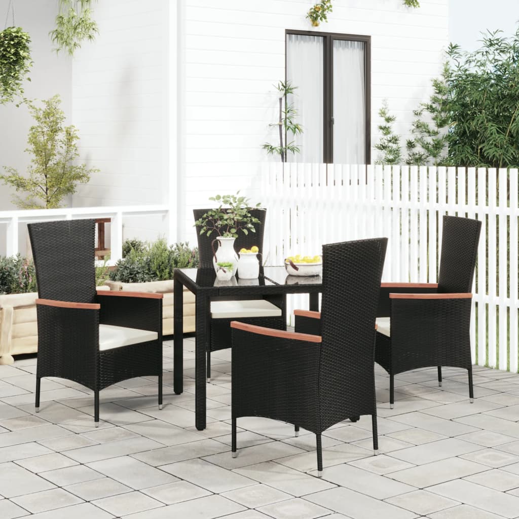 Sedie da Giardino con Cuscini 4 pz in Polyrattan Nere - homemem39