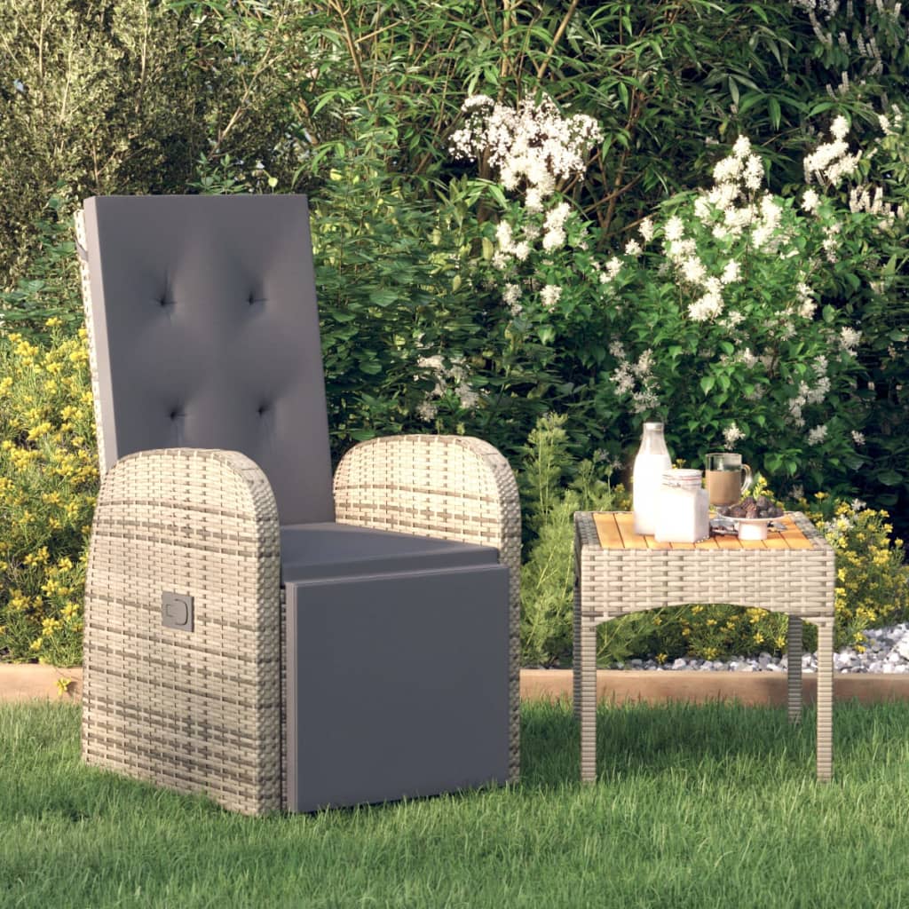 Sedia Reclinabile da Giardino con Cuscini Grigia in Polyrattan - homemem39
