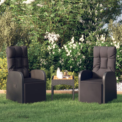 Sedie Reclinabili da Giardino con Cuscini 2pz Nero Polyrattan