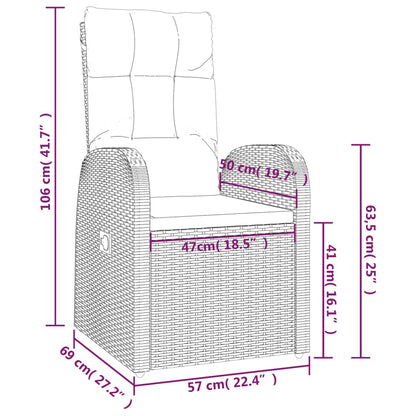 Sedie Reclinabili da Giardino con Cuscini 2pz Nero Polyrattan