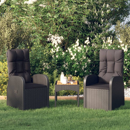 Sedie Reclinabili da Giardino con Cuscini 2pz Nero Polyrattan - homemem39