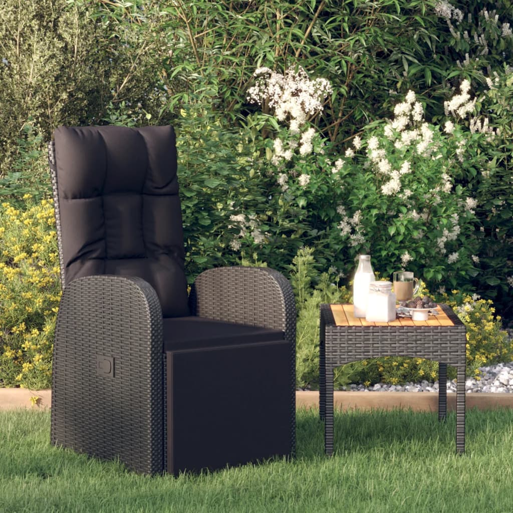 Sedia Reclinabile da Giardino con Cuscini Nera in Polyrattan - homemem39