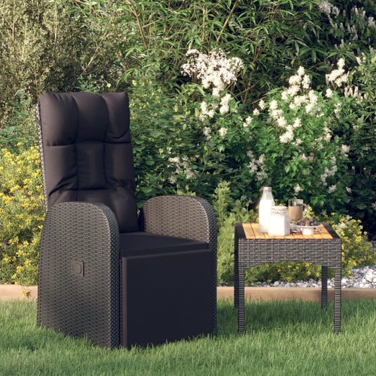 Sedia Reclinabile da Giardino con Cuscini Nera in Polyrattan - homemem39