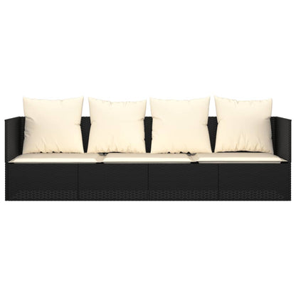 Lettino Prendisole da Esterno con Cuscini Nero in Polyrattan - homemem39