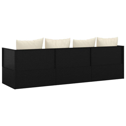 Lettino Prendisole da Esterno con Cuscini Nero in Polyrattan - homemem39