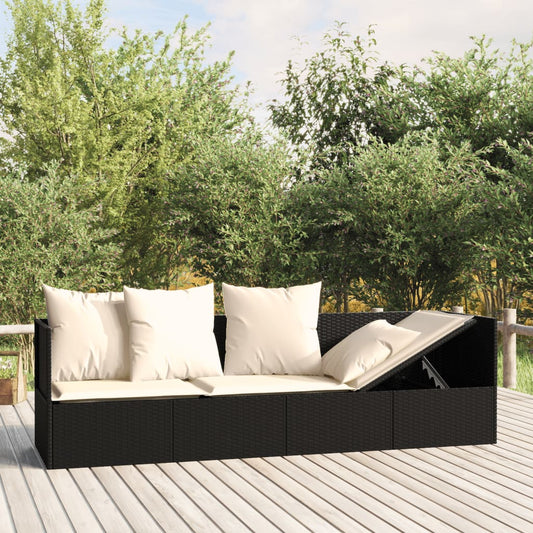 Lettino Prendisole da Esterno con Cuscini Nero in Polyrattan - homemem39