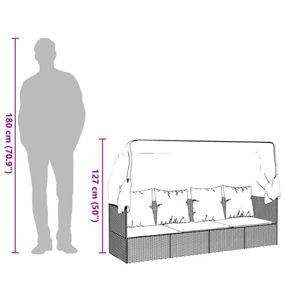 Lettino Prendisole Esterno con Tetto e Cuscini Nero Polyrattan - homemem39