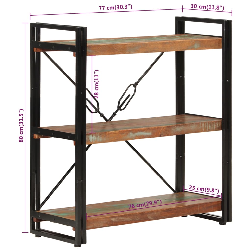 Libreria 3 Livelli 77x30x80 cm Legno Massello Recupero e Ferro | homemem39