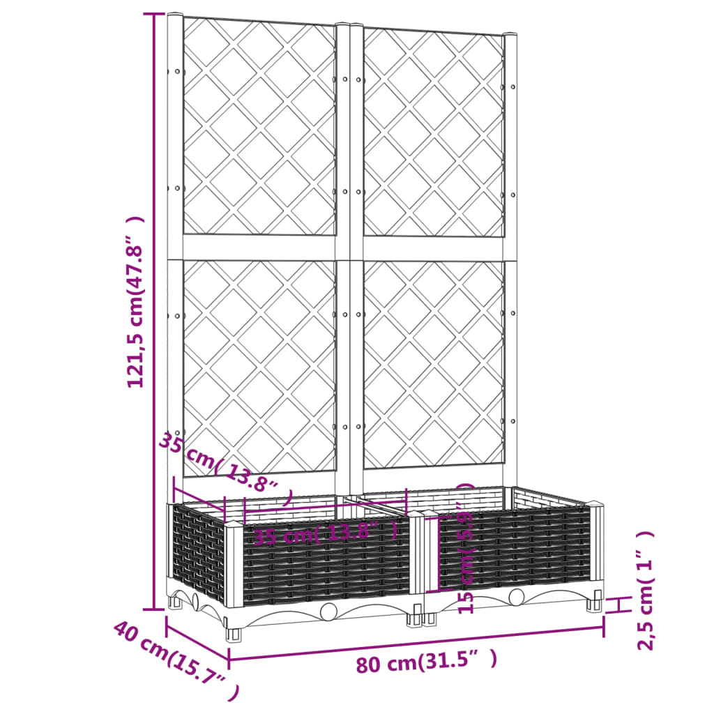 Fioriera da Giardino con Graticcio Bianco 80x40x121,5 cm PP | homemem39