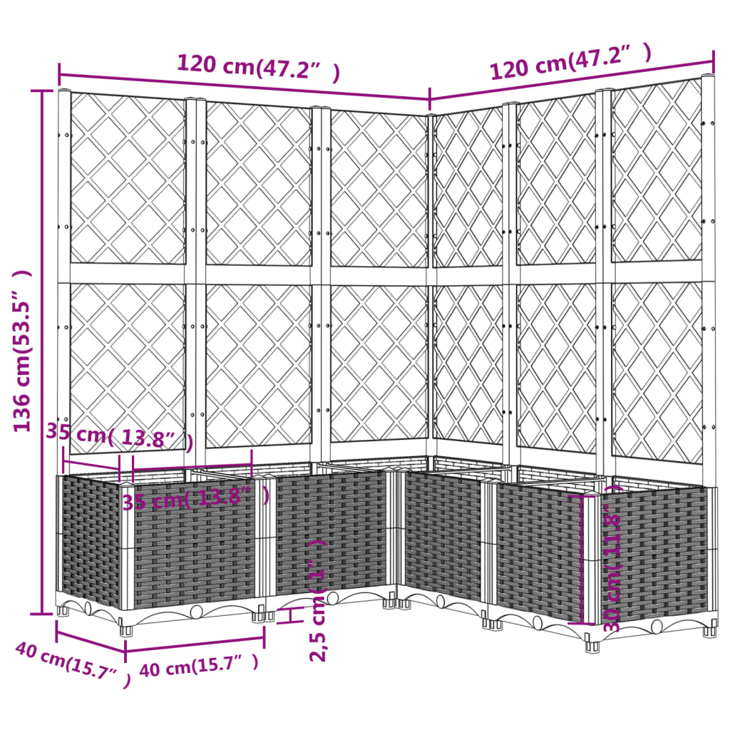 Fioriera da Giardino con Graticcio Bianco 120x120x136 cm PP | homemem39