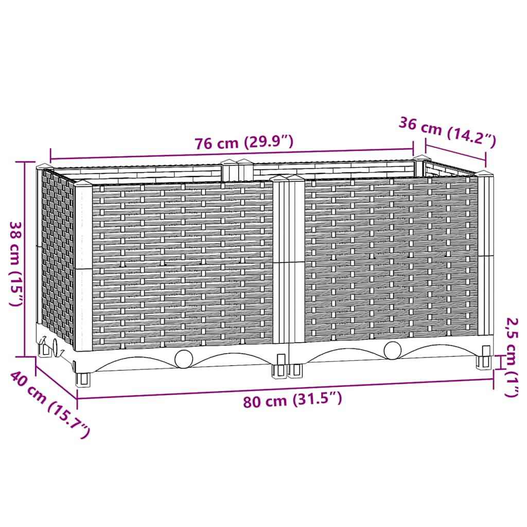 Fioriera Rialzata 80x40x38 cm in Polipropilene - homemem39