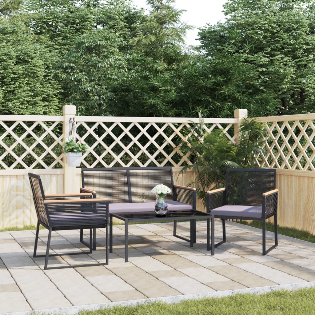 Set Mobili da Giardino 4 pz con Cuscini Nero in Acciaio | homemem39