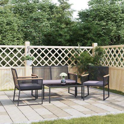 Set Mobili da Giardino 4 pz con Cuscini Nero in Acciaio | homemem39