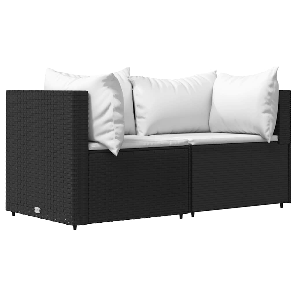 Divani Angolari da Giardino con Cuscini 2pz in Polyrattan Nero - homemem39