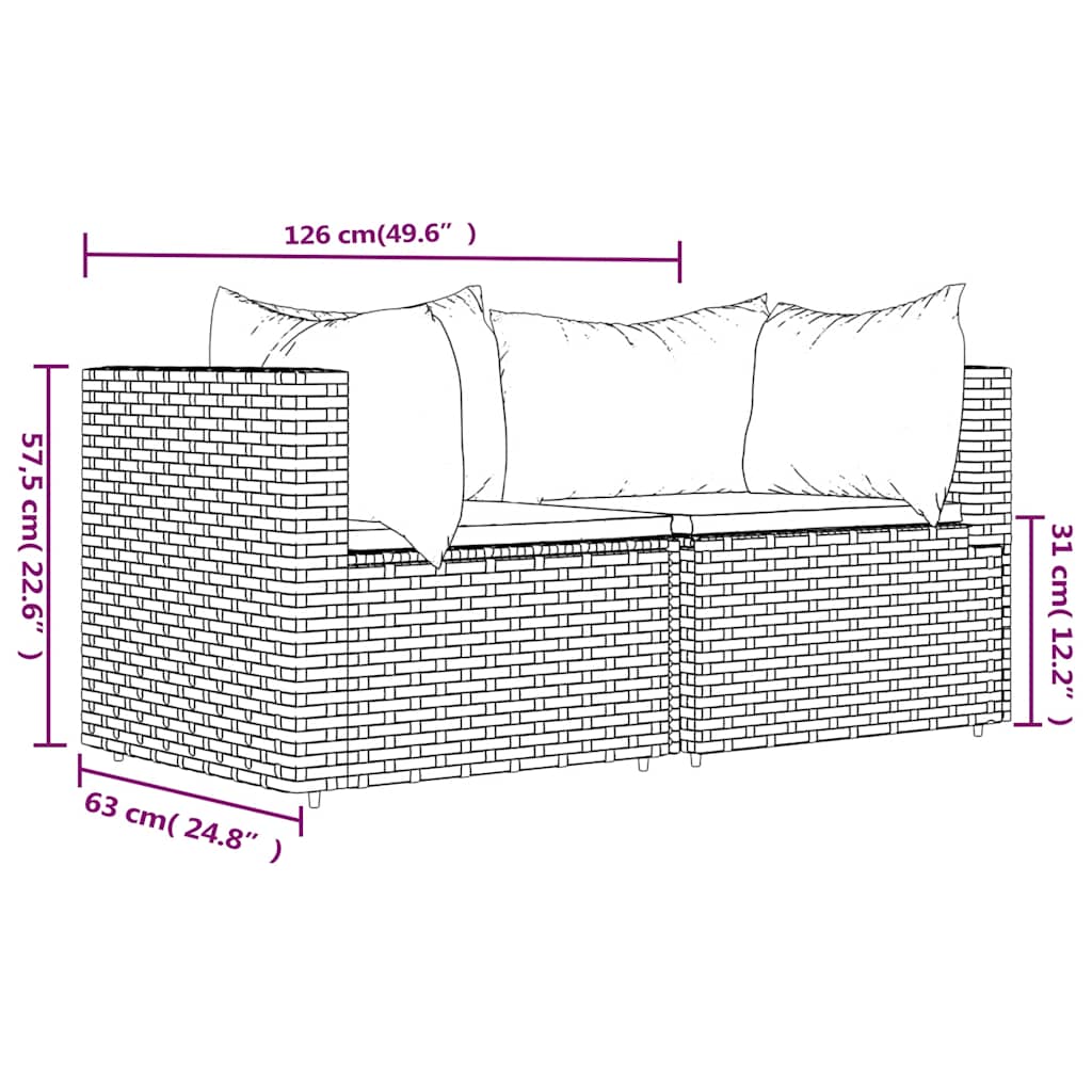 Divani Angolari da Giardino con Cuscini 2pz in Polyrattan Nero - homemem39
