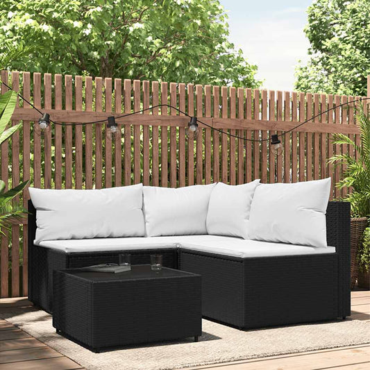 Set Divani da Giardino 4 pz con Cuscini Nero in Polyrattan | homemem39