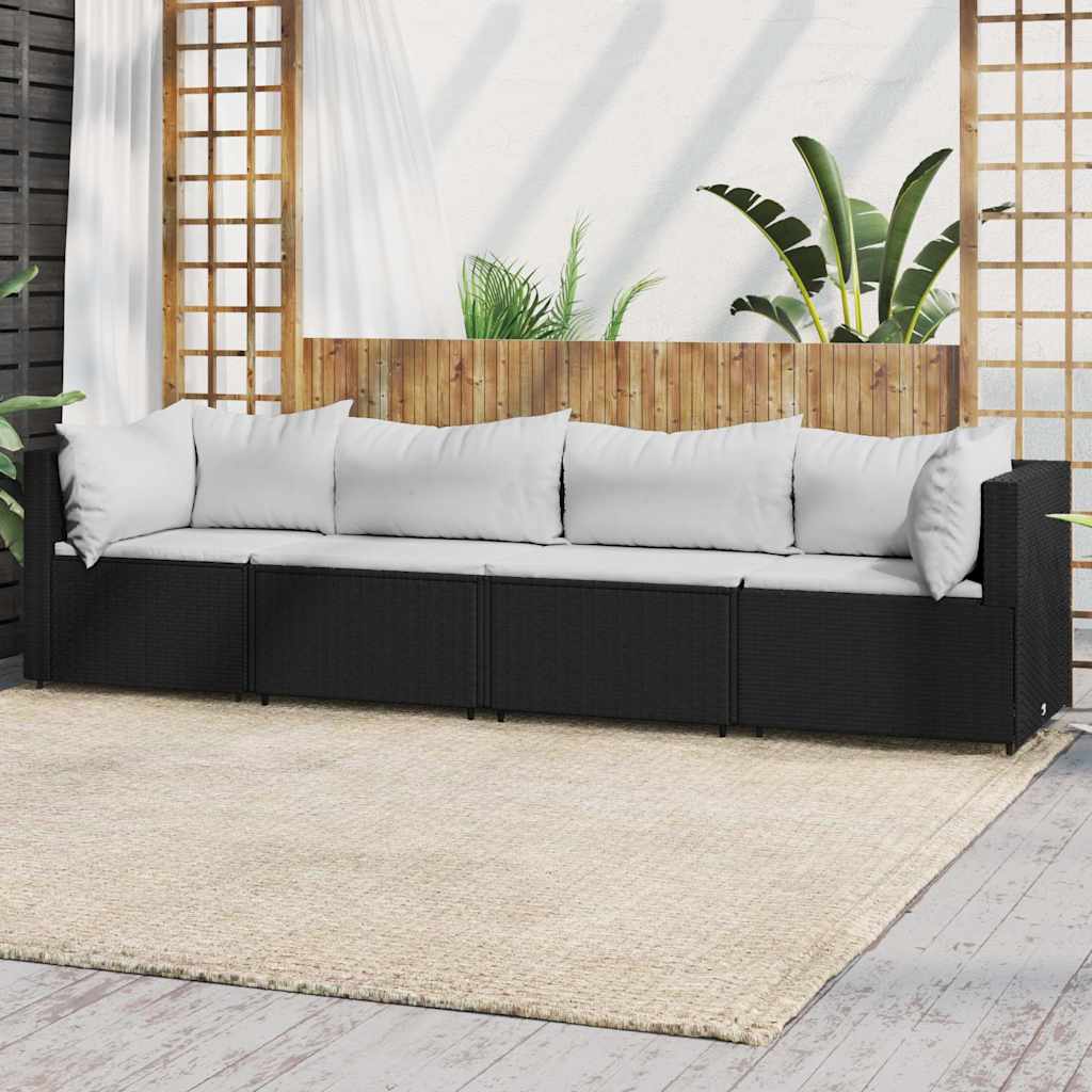 Set Divani da Giardino 4 pz con Cuscini Nero in Polyrattan | homemem39