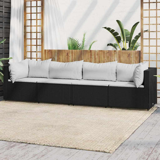 Set Divani da Giardino 4 pz con Cuscini Nero in Polyrattan | homemem39