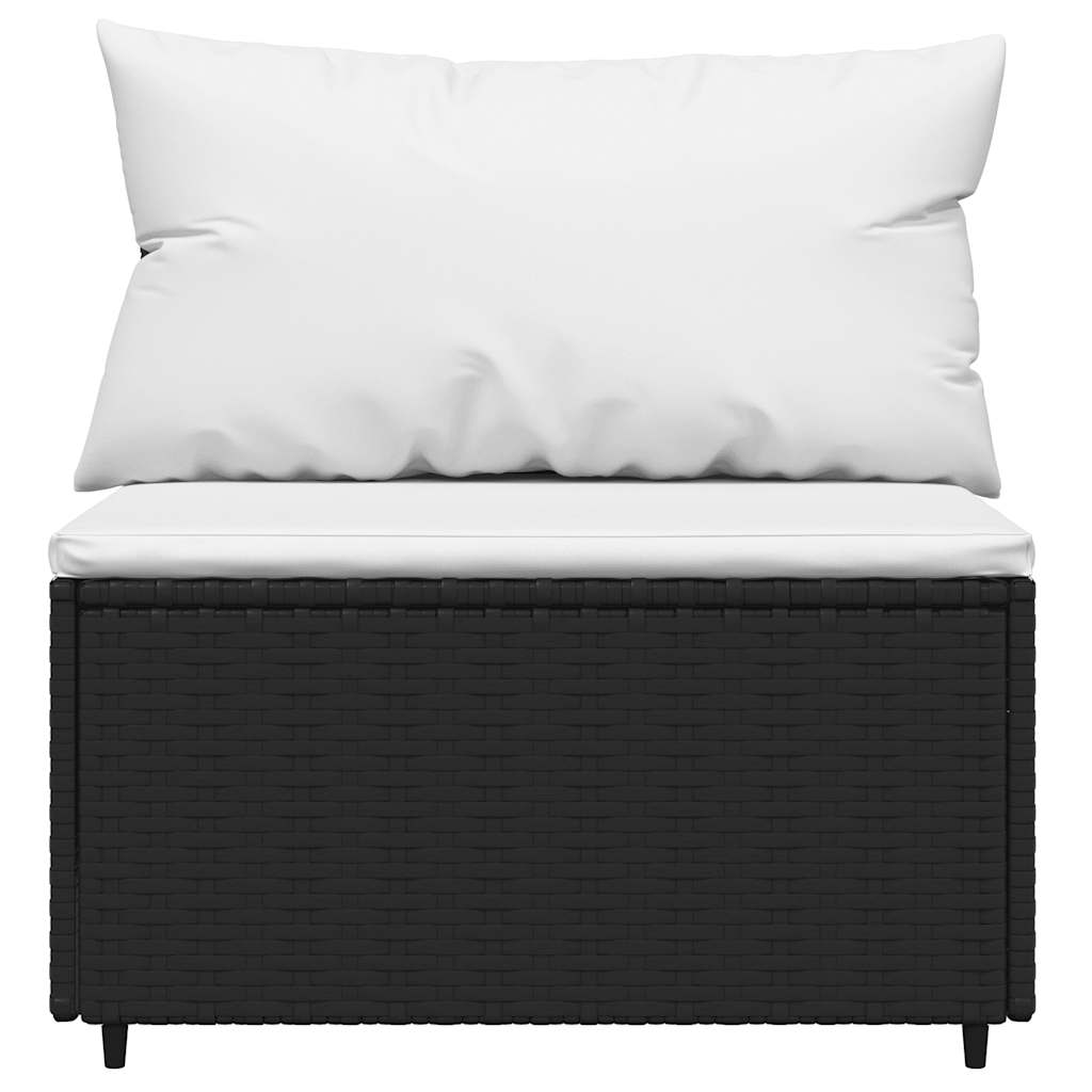 Divano Centrale da Giardino con Cuscini in Polyrattan Nero | homemem39