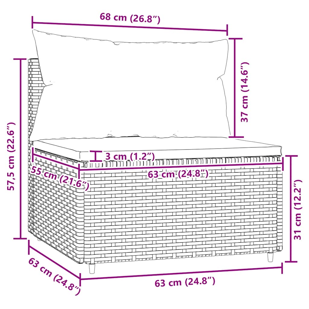 Divano Centrale da Giardino con Cuscini in Polyrattan Nero | homemem39