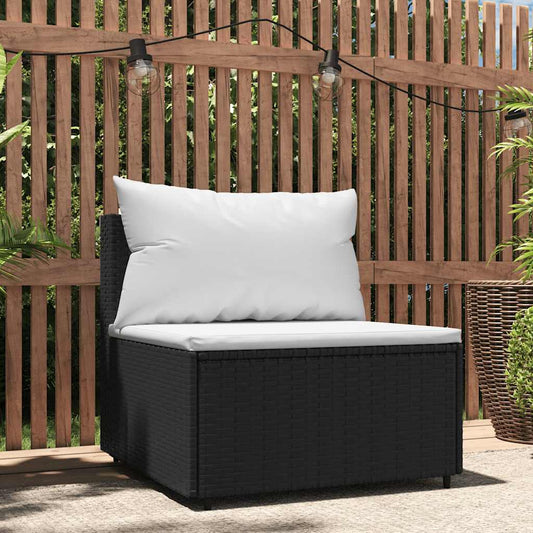 Divano Centrale da Giardino con Cuscini in Polyrattan Nero | homemem39
