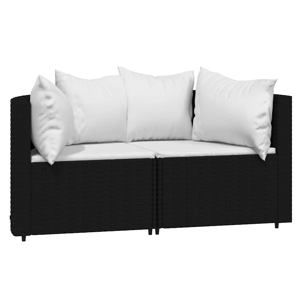 Set Divani da Giardino 3 pz con Cuscini Nero in Polyrattan | homemem39